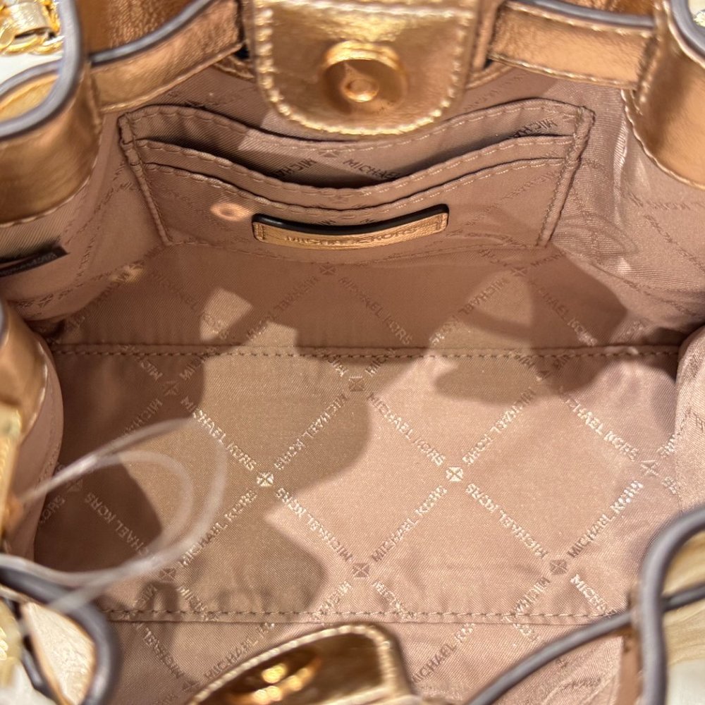 Michael Kors Mina Small Belted Chain Shoulder Crossbody Bag Pale Gold - Picture 7 of 11